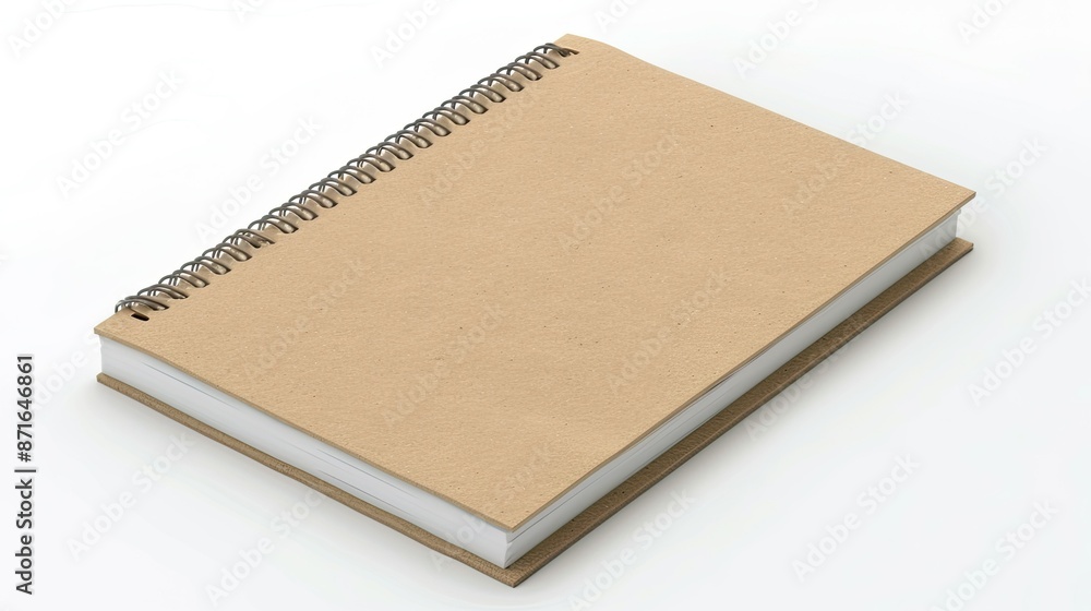 Poster isolated mockup of a blank closed spiral-bound notepad on white background