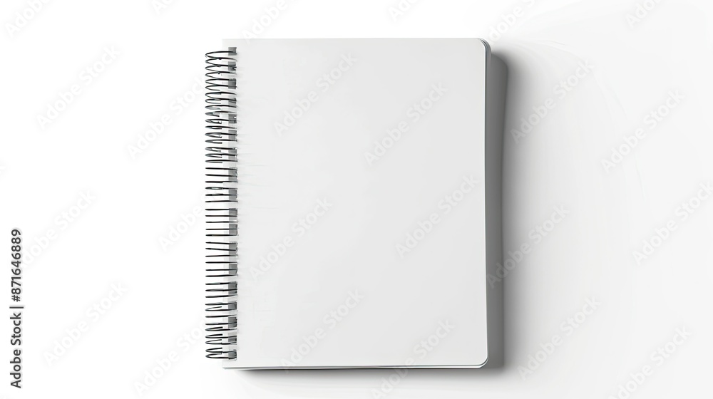 Poster isolated mockup of a blank closed spiral-bound notepad on white background