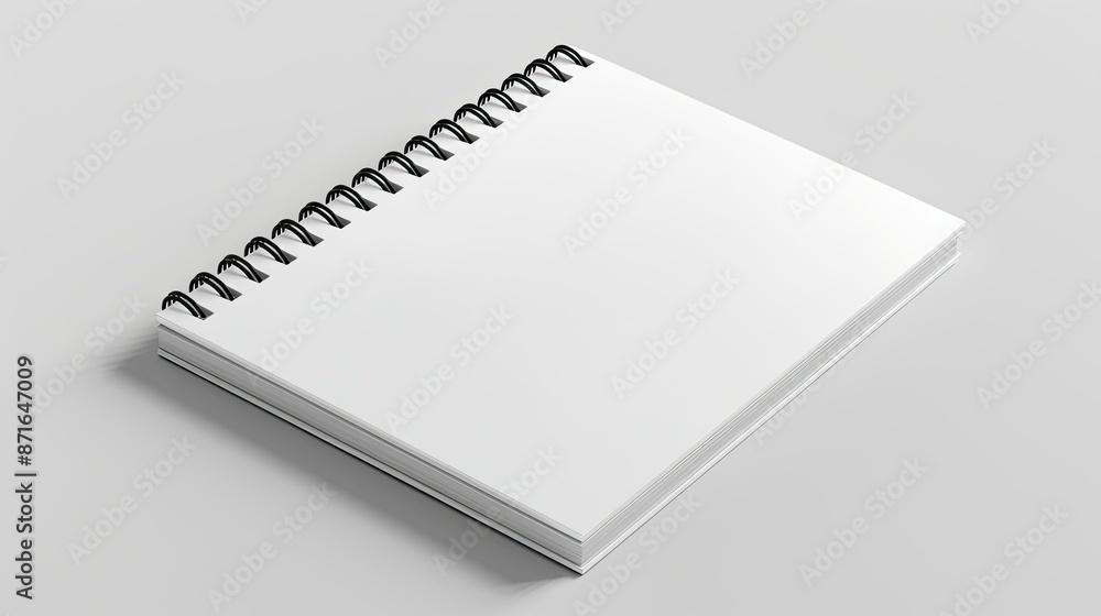 Poster isolated mockup of a closed blank spiral notepad on white backdrop