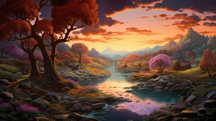 The break of day casts a soft light over a fantastical landscape
