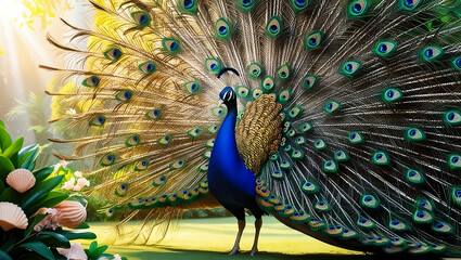 Ai Colorful bird Sits on branch in the forest Ai generated