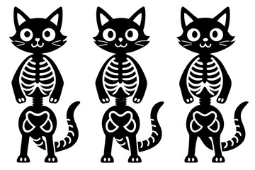 


skeleton cat silhouette vector set, Set of skeleton black cats. Collection of silhouette halloween cats with bones costume

