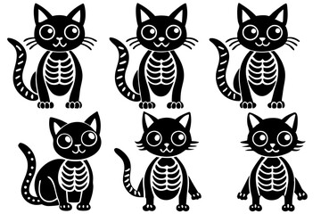 


skeleton cat silhouette vector set, Set of skeleton black cats. Collection of silhouette halloween cats with bones costume

