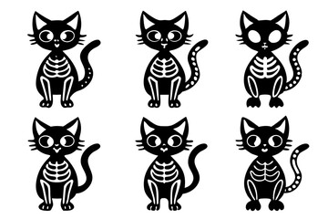 


skeleton cat silhouette vector set, Set of skeleton black cats. Collection of silhouette halloween cats with bones costume

