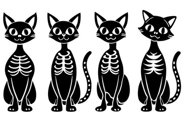 


skeleton cat silhouette vector set, Set of skeleton black cats. Collection of silhouette halloween cats with bones costume

