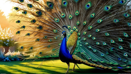 Ai Colorful bird Sits on branch in the forest Ai generated