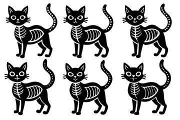 


skeleton cat silhouette vector set, Set of skeleton black cats. Collection of silhouette halloween cats with bones costume

