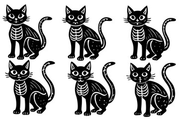 


skeleton cat silhouette vector set, Set of skeleton black cats. Collection of silhouette halloween cats with bones costume

