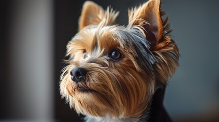 Yorkshire terrier looking up