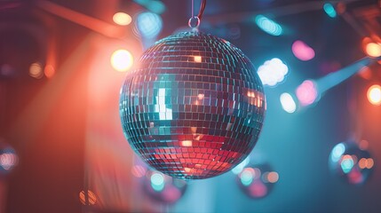 Obraz premium Shiny mirror ball reflecting dazzling lights, creating a party atmosphere