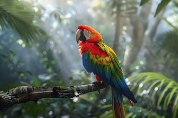 Scarlet Macaw in Lush Rainforest