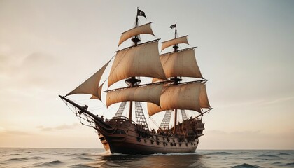 Fototapeta premium sailing pirate ship, isolated white background