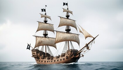 Obraz premium sailing pirate ship, isolated white background