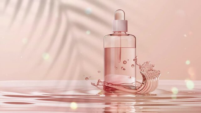photography of cosmetic toner, bright brown color theme, valentine day gift object, eye level, magazine style, minimal, modern, simple, pink mood, octane render