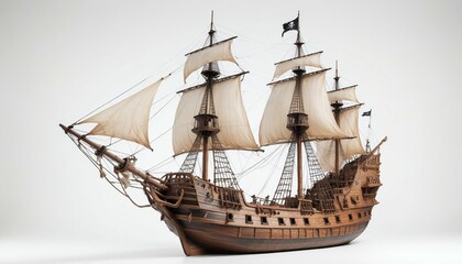 Fototapeta premium sailing pirate ship, isolated white background