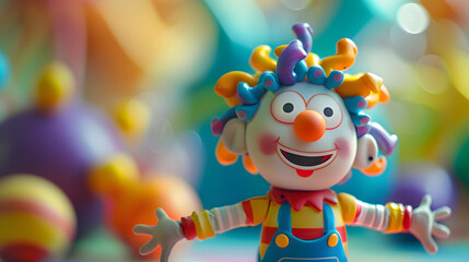 A cartoon character in a whimsical colorful world.