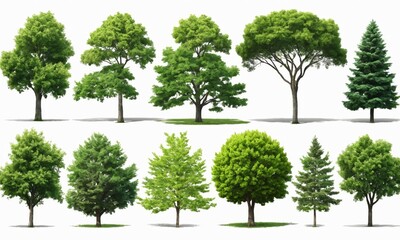 Collection of trees isolated on white background