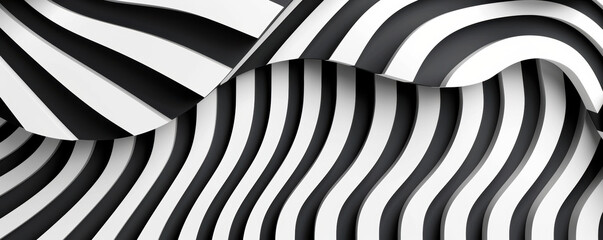 A black and white striped fabric with a wave pattern