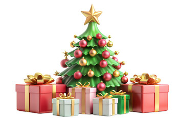 Obraz premium 3d Christmas tree and gifts box isolated on white background. New Year. Trendy and modern vector in 3d style for web design.