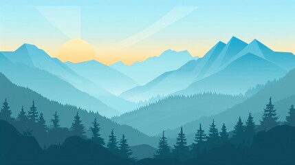 Obraz premium Create a professional template illustration of a serene mountain landscape with ample copy space, vibrant colors, and balanced proportions