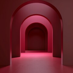 Fototapeta premium Red-toned archway corridor with ambient lighting