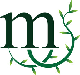 M Letter Logo. Green Color. Leaf Style - Vector
