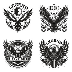 Fototapeta premium eagle with legend letter vector logo black & white silhouette