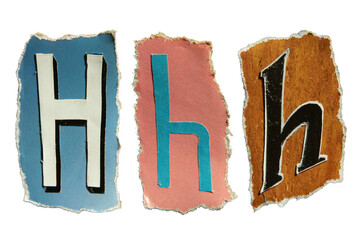 H alphabet torn from a magazine paper. Ransom note style letters.