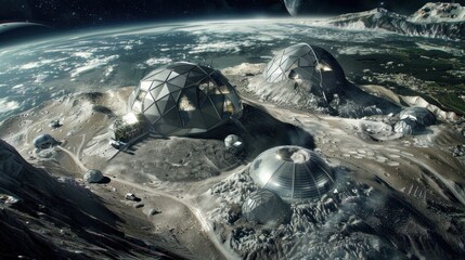 Futuristic Lunar Colony with Geometric Domes