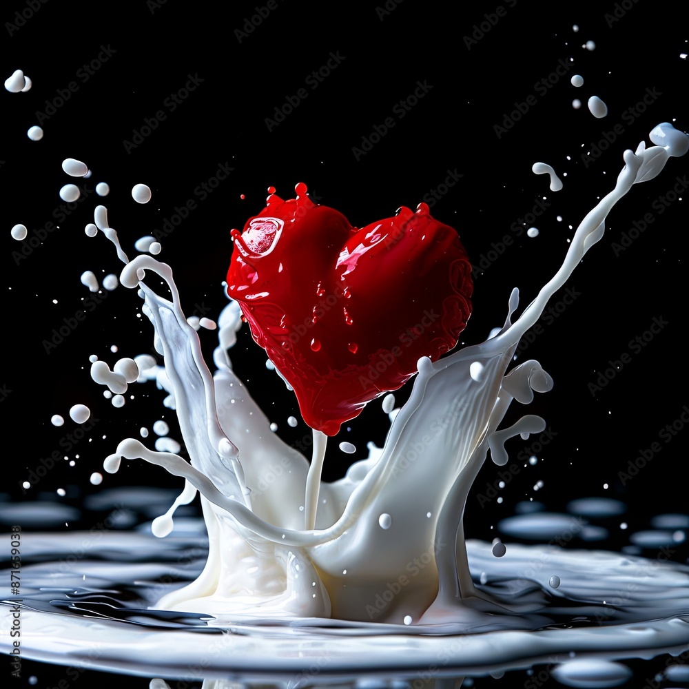 Poster A heart is floating in a splash of milk