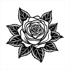 Hand-Drawn Silhouette Rose Vector Art illustration.