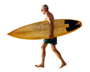 Summer vacation png senior male surfer sticker, transparent background