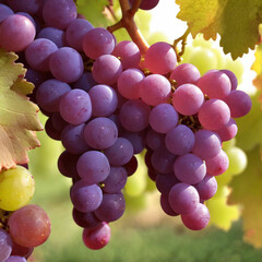Ripe bunch of grapes hanging on a bush