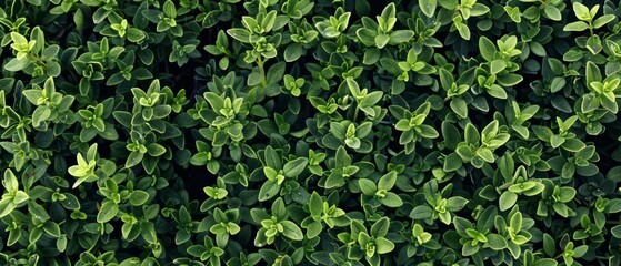 Obraz premium Panoramic close-up, high detail scan of thyme leaves material, Generative AI