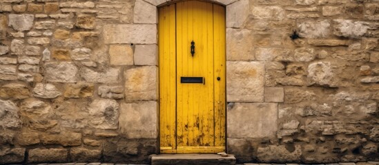 Yellow Door in a Stone Wall