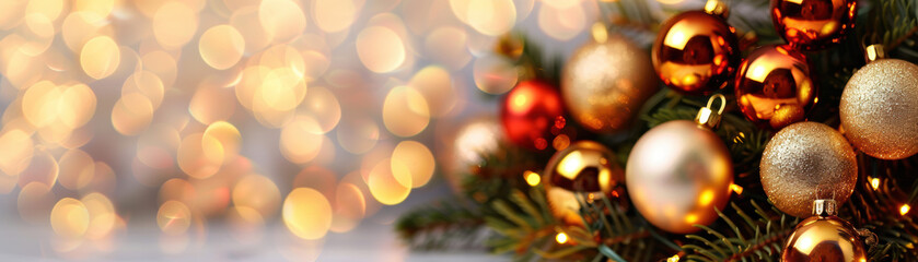 A Christmas tree with gold and red ornaments