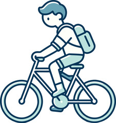 Boy Riding Bicycle Minimalist Cartoon Illustration