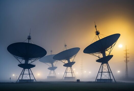 large satellite antennas in foggy weather 

