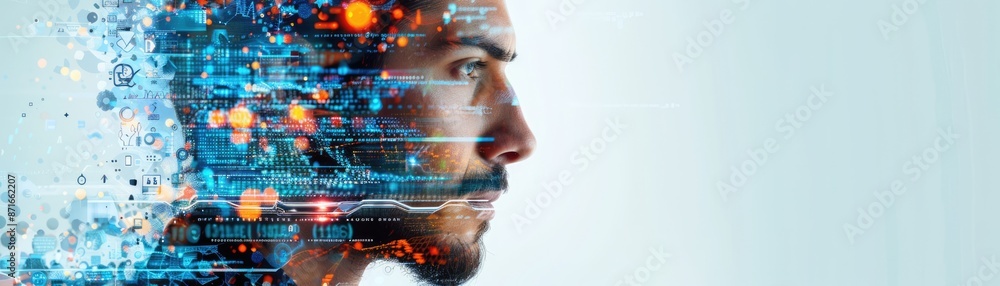 Aufkleber evolving workplace dynamics: office worker embracing technology integration on white background, gen