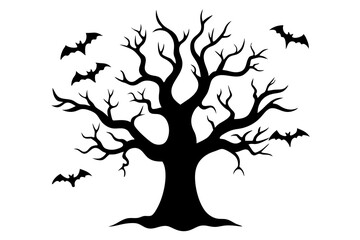 Halloween tree vector illustration, Halloween silhouette vector	