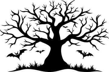 Halloween tree vector illustration, Halloween silhouette vector	