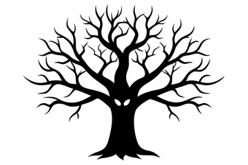 Halloween tree vector illustration, Halloween silhouette vector	