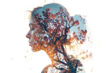 Eco-Consciousness: Woman's Silhouette Merged with Lush Tree Canopy