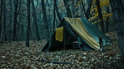 Camping Tent in a Misty Forest