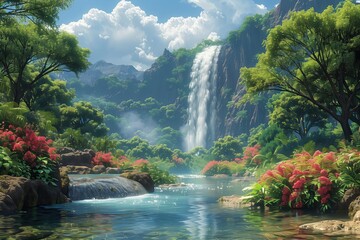 Lush and Detailed Depiction of the Garden of Eden