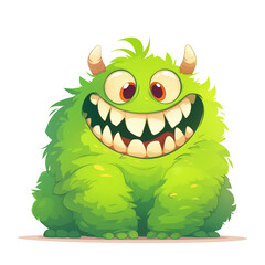 Fototapeta premium Cute cartoon smiling green monster creature