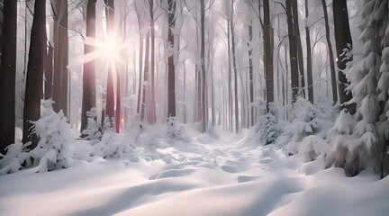 mystical winter forest with snow in dark mysterious forest. seamless looping overlay 4k virtual video animation background - Powered by Adobe