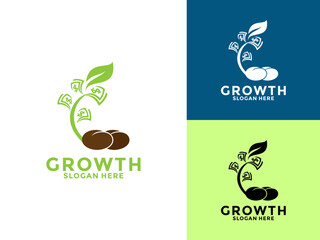 Finance invest logo icon. Dollar plant grow symbol. Growing seed Investment logo design template