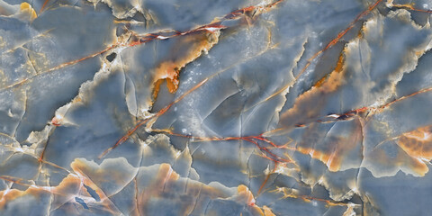 marble showcases an exquisite slab of onyx, characterized by its ethereal blue-gray background...