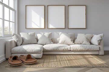 blank frame in living room corner professional photography